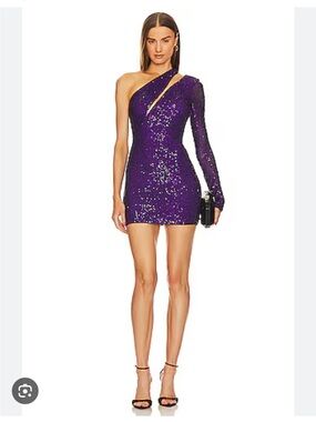 Revolve x Michael Costello Cassiopeia One-Shoulder Mini Dress Purple Sequin